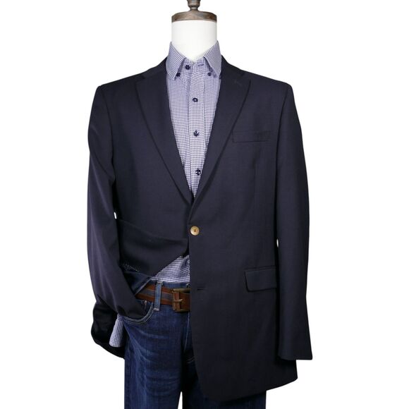 TOMMY HILFIGER Sport Coat Blazer Mens 42L Navy Blue 2 Button Wool Blend - Picture 1 of 11